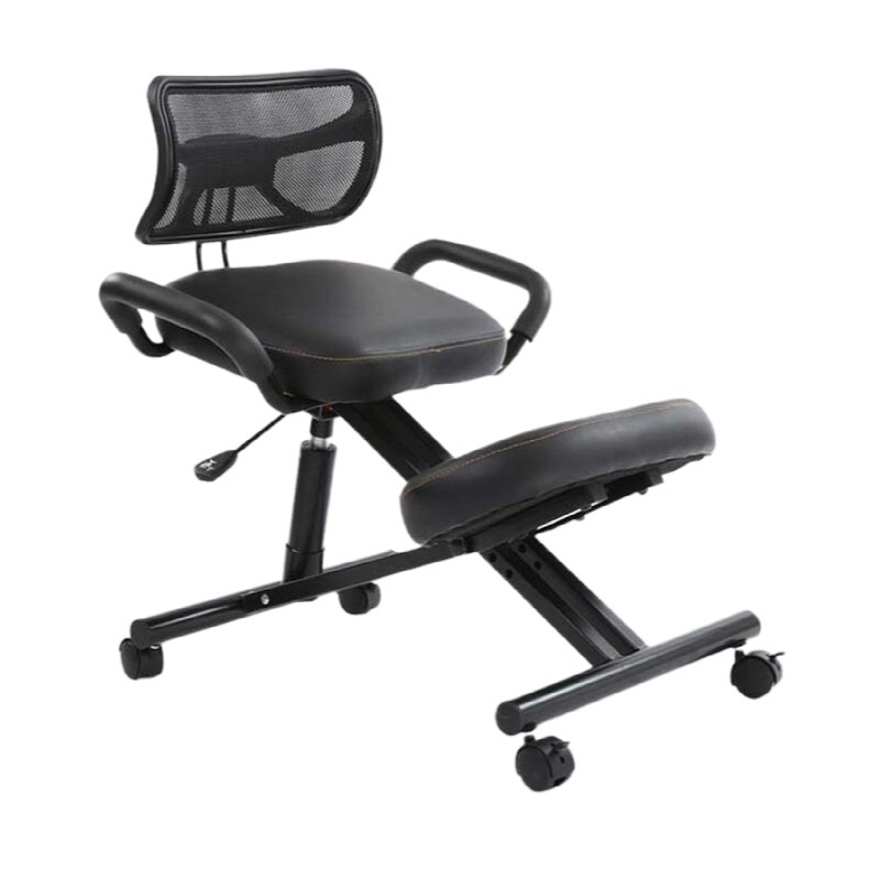 Ergonomically Designed Knee Chair with Back and Handle Office Kneeling Chair Ergonomic Posture Leather Black Chair With Caster