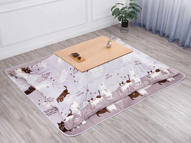 4pcs/set Kotatsu Set 1 Table 2 Futon 1Heater Nordic Design Oak Wood Japanese Furniture Living Room Casual Heated Tatami Table