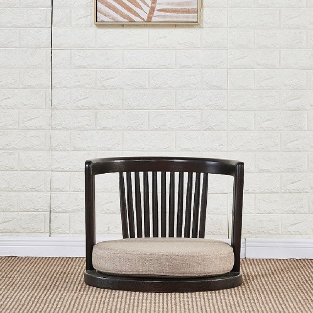 Japanese Zaisu Meditation Chair with Armrests with Back Support Asian Traditional Floor Tatami Chair Armchair Solid Ash Wood