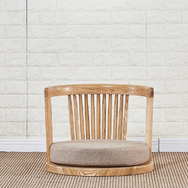 Japanese Zaisu Meditation Chair with Armrests with Back Support Asian Traditional Floor Tatami Chair Armchair Solid Ash Wood
