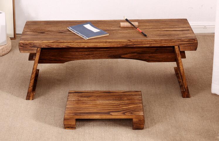 Antique Low Tea Table with A Bench for Japanese Tatami Living Room Balcony Window Platform Coffee Cocktail Table Furniture Wood