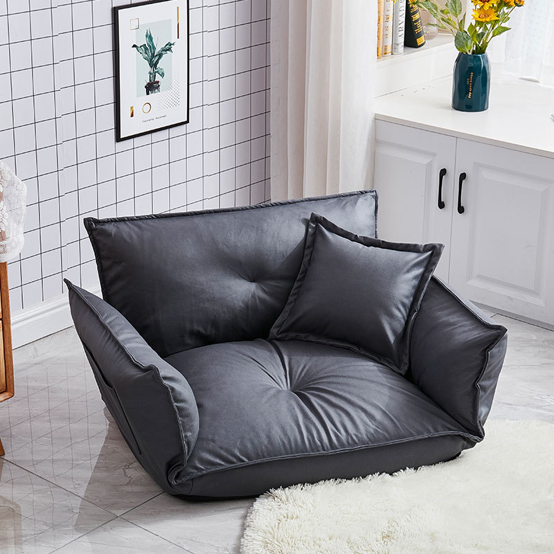 Japanese Style Foldable Floor Sofa Chair Leathaire Upholstery Lazy Recliner Armchair Accent Chair for Dormitory Apartment Living