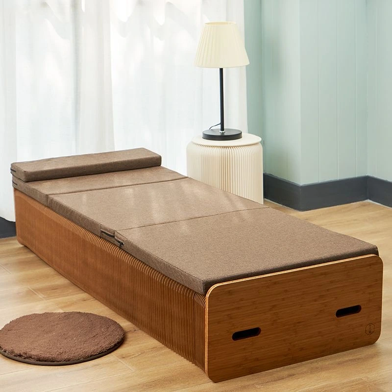 Kraft Paper Folding Bed Bedroom Furniture Rollaway Guest Single Bed Cot Fold Out Bed with Thick Memory Foam Mattress