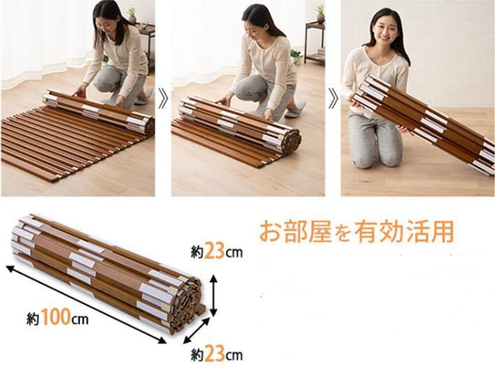 Wood Roll-Type Slatted Bed Slat Support for Japanese Futon Mattress Natural Paulownia Brown Finish Floor Sleeping Tatami Fold