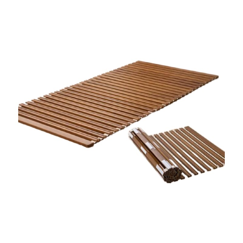 Wood Roll-Type Slatted Bed Slat Support for Japanese Futon Mattress Natural Paulownia Brown Finish Floor Sleeping Tatami Fold