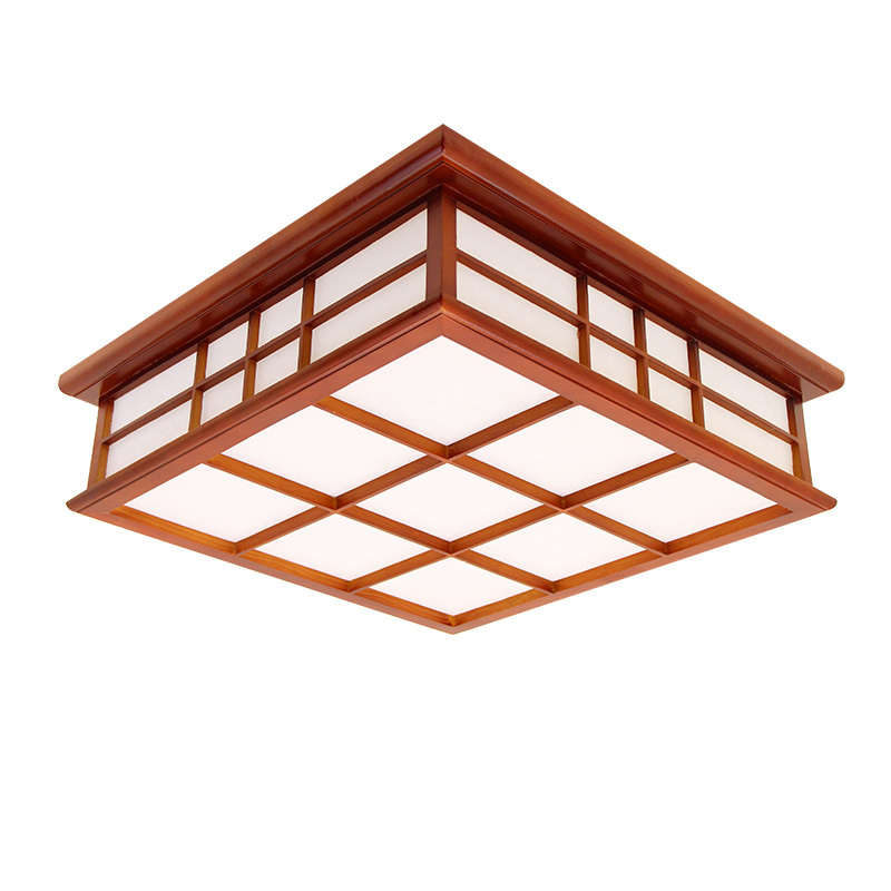 35x35cm Wooden Ceiling Light- Asian Japanese-Style Ceiling Lighting Korean Minimalist Living Room Bedroom Study Led Lamps Wood