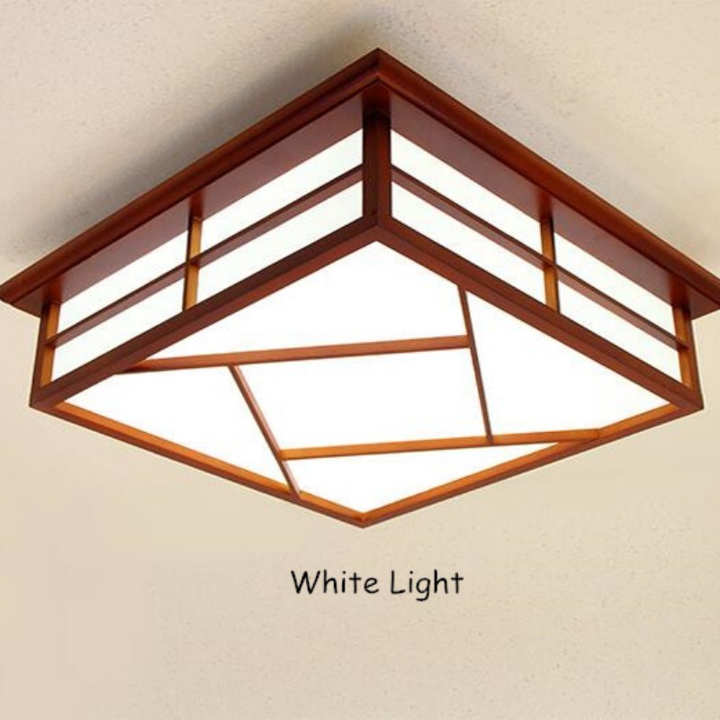 35x35cm Wooden Ceiling Light- Asian Japanese-Style Ceiling Lighting Korean Minimalist Living Room Bedroom Study Led Lamps Wood