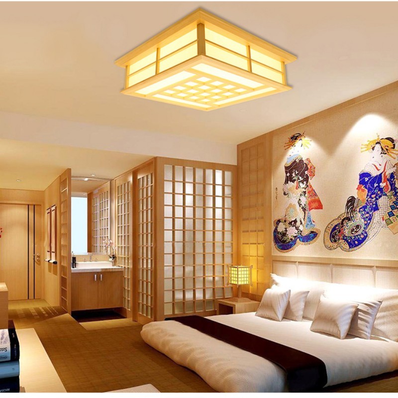 35x35cm Japanese Style Indoor Lighting LED Ceiling Lights Washitsu Tatami Decor Shoji Lamp Wood Restaurant Living Room Hallway
