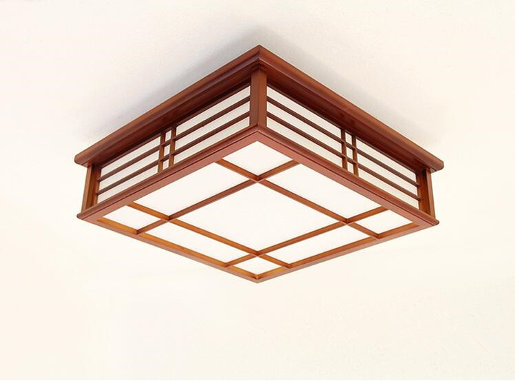 35x35cm Wooden Ceiling Light- Asian Japanese-Style Ceiling Lighting Korean Minimalist Living Room Bedroom Study Led Lamps Wood