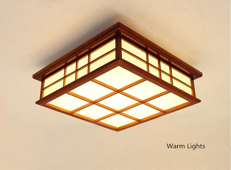 35x35cm Wooden Ceiling Light- Asian Japanese-Style Ceiling Lighting Korean Minimalist Living Room Bedroom Study Led Lamps Wood