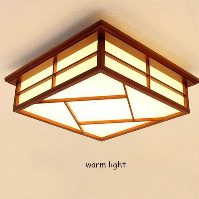 35x35cm Wooden Ceiling Light- Asian Japanese-Style Ceiling Lighting Korean Minimalist Living Room Bedroom Study Led Lamps Wood