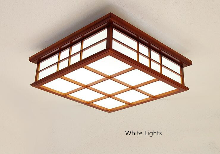 35x35cm Wooden Ceiling Light- Asian Japanese-Style Ceiling Lighting Korean Minimalist Living Room Bedroom Study Led Lamps Wood