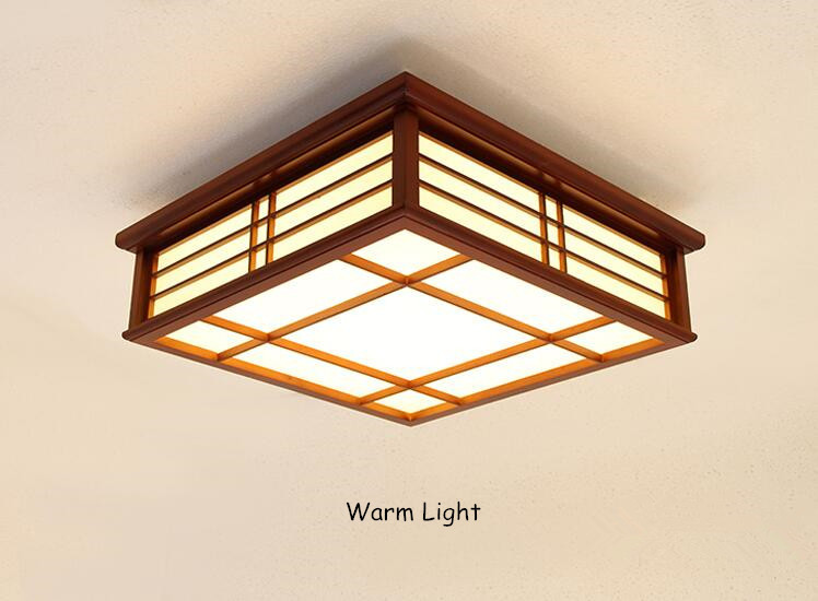 35x35cm Wooden Ceiling Light- Asian Japanese-Style Ceiling Lighting Korean Minimalist Living Room Bedroom Study Led Lamps Wood