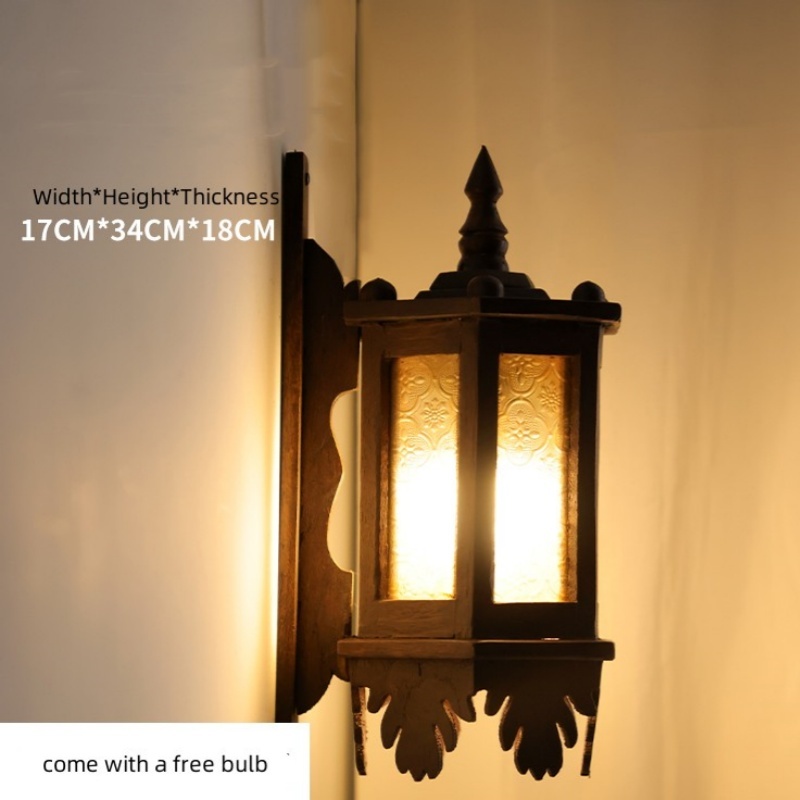 Retro Wooden Wall lamp Southeast Asia Ecological Lighting Creative Hand-Carved Wall Lights Thai Style Hotel Club Bedside Lamp