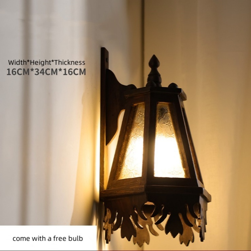 Retro Wooden Wall lamp Southeast Asia Ecological Lighting Creative Hand-Carved Wall Lights Thai Style Hotel Club Bedside Lamp