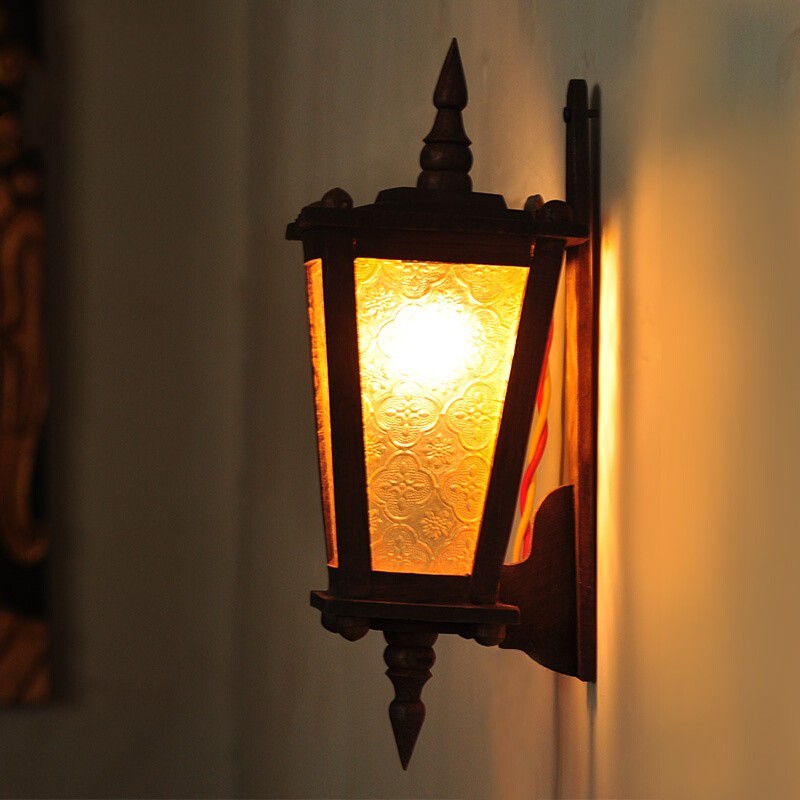 Retro Wooden Wall lamp Southeast Asia Ecological Lighting Creative Hand-Carved Wall Lights Thai Style Hotel Club Bedside Lamp