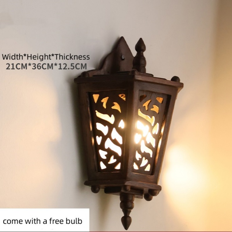 Retro Wooden Wall lamp Southeast Asia Ecological Lighting Creative Hand-Carved Wall Lights Thai Style Hotel Club Bedside Lamp