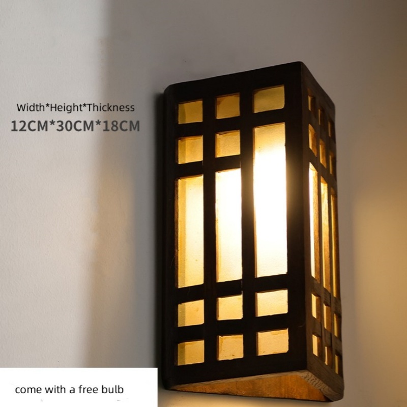 Retro Wooden Wall lamp Southeast Asia Ecological Lighting Creative Hand-Carved Wall Lights Thai Style Hotel Club Bedside Lamp