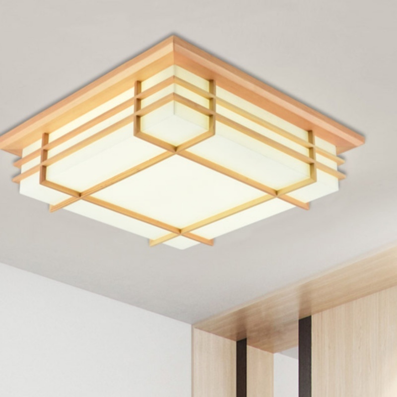 45x45 Ceiling Light Orginal Wood LED Flush Mount Japanese Ceiling Light Lamp For Bedroom Living Room Dining Room Kit