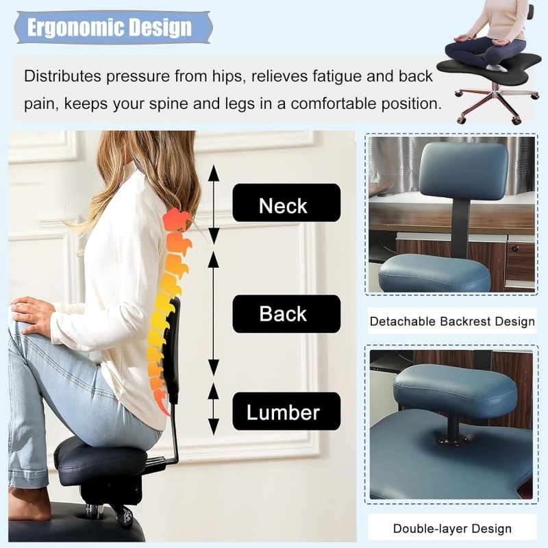 Ergonomic Cross Legged Chair with Wheels Home or Office Furniture Versatile Kneeling Chair Height Adjustable Desk Computer Chair