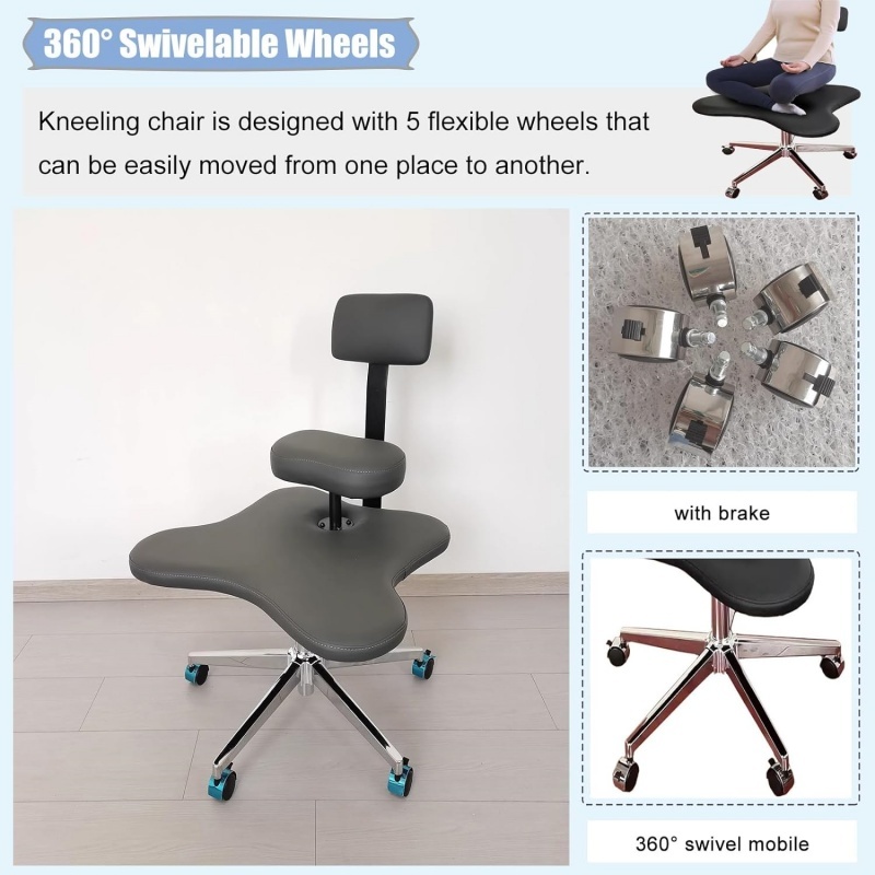 Ergonomic Cross Legged Chair with Wheels Home or Office Furniture Versatile Kneeling Chair Height Adjustable Desk Computer Chair