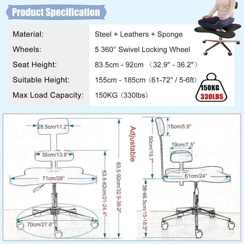 Ergonomic Cross Legged Chair with Wheels Home or Office Furniture Versatile Kneeling Chair Height Adjustable Desk Computer Chair