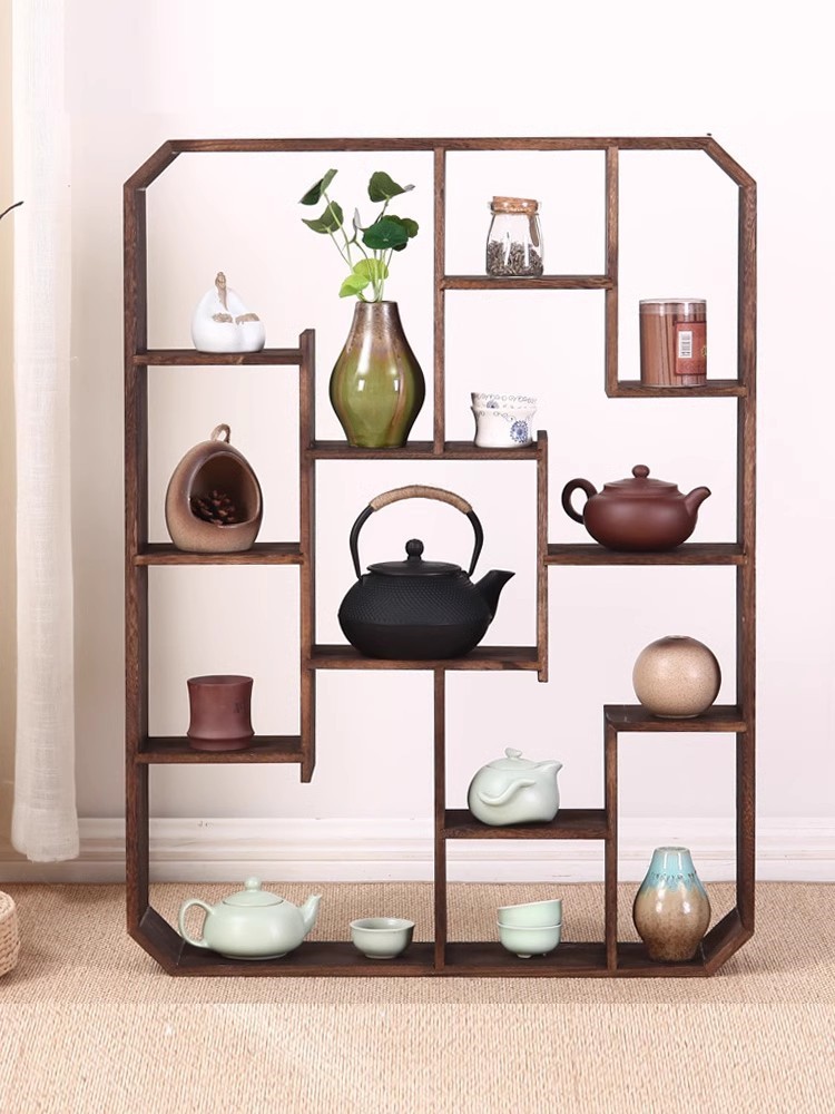 Chinese-style Solid Wood Bogu Rack Wall Hanging Duobaoge Living Room Wall Rack Simple Modern Display RackTeapot Floating Shelves