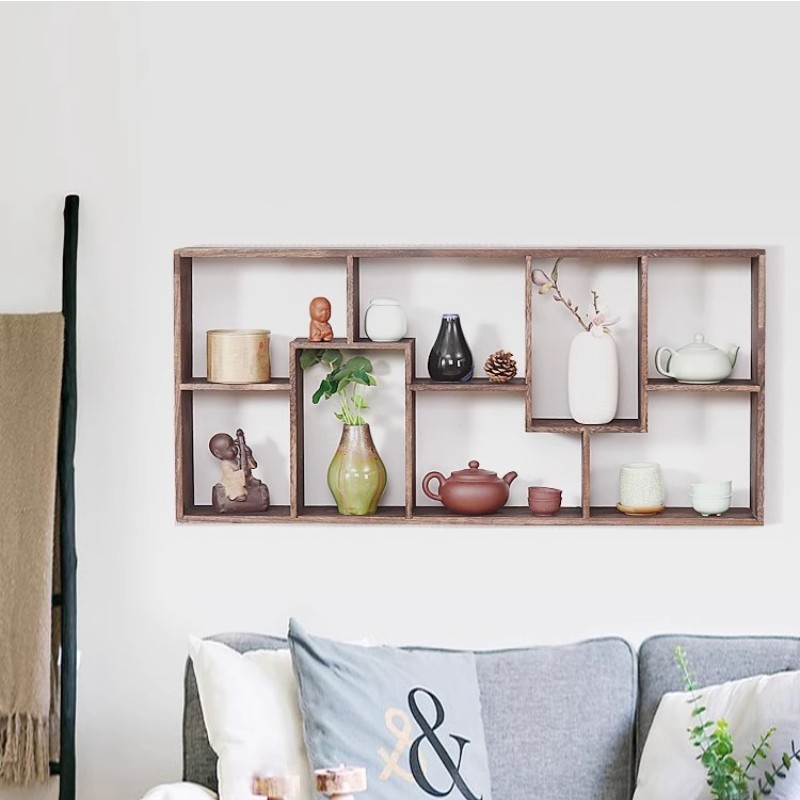 Wall Hanging Solid Wood Duobaoge Teacup Shelf Teapot Rack Tea Set Storage Display Chinese Bogu Floating Shelves Ancient Rack