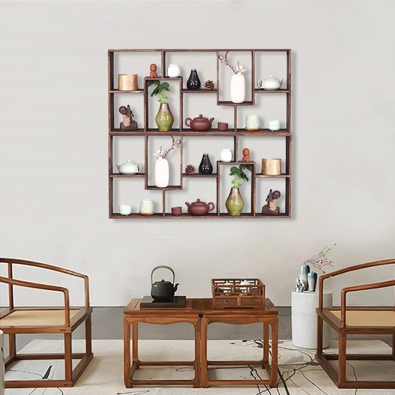 Wall Hanging Solid Wood Duobaoge Teacup Shelf Teapot Rack Tea Set Storage Display Chinese Bogu Floating Shelves Ancient Rack