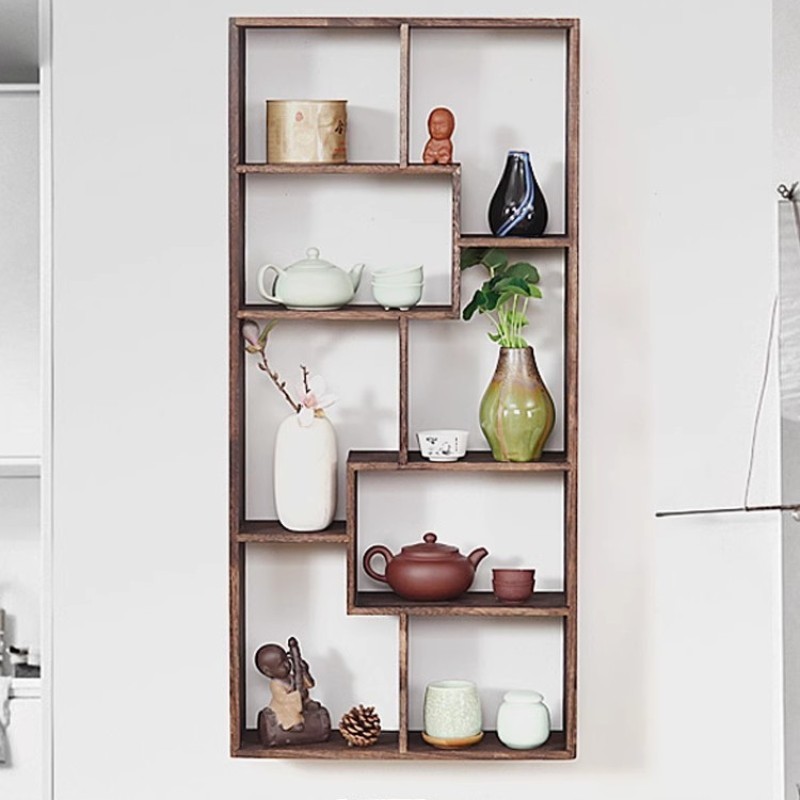 Wall Hanging Solid Wood Duobaoge Teacup Shelf Teapot Rack Tea Set Storage Display Chinese Bogu Floating Shelves Ancient Rack