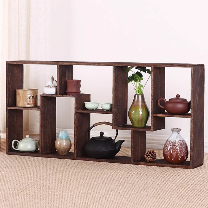 Wall Hanging Solid Wood Duobaoge Teacup Shelf Teapot Rack Tea Set Storage Display Chinese Bogu Floating Shelves Ancient Rack