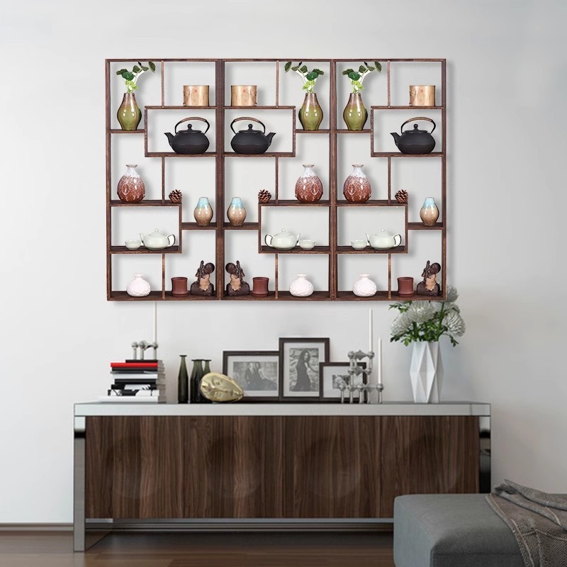 Wall Hanging Solid Wood Duobaoge Teacup Shelf Teapot Rack Tea Set Storage Display Chinese Bogu Floating Shelves Ancient Rack
