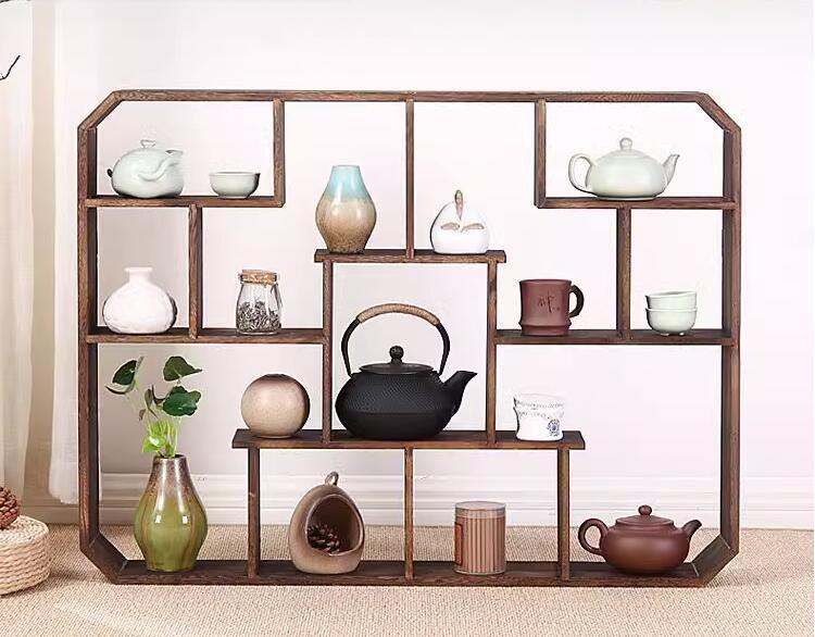 Chinese-style Solid Wood Bogu Rack Wall Hanging Duobaoge Living Room Wall Rack Simple Modern Display RackTeapot Floating Shelves