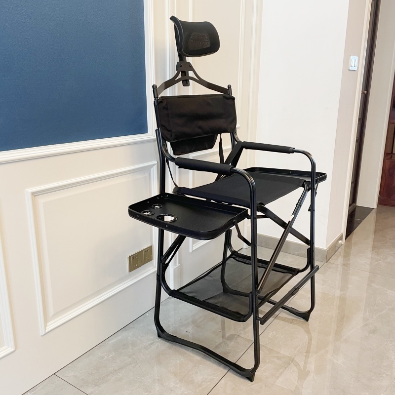 Tall Directors Chair Heavy Duty Bar Height Folding Makeup Chair Padded Seat with Side Table Foot Rest for Camping Home or Patio