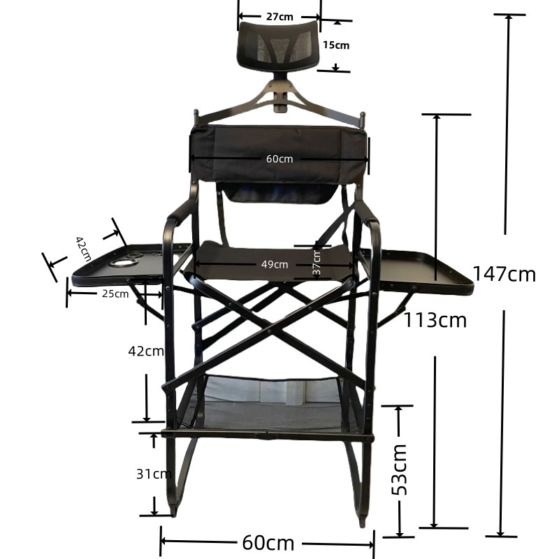 Tall Directors Chair Heavy Duty Bar Height Folding Makeup Chair Padded Seat with Side Table Foot Rest for Camping Home or Patio