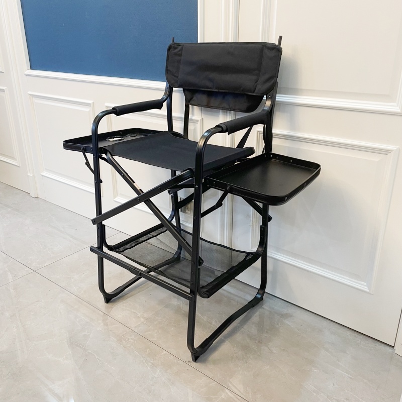 Tall Directors Chair Heavy Duty Bar Height Folding Makeup Chair Padded Seat with Side Table Foot Rest for Camping Home or Patio