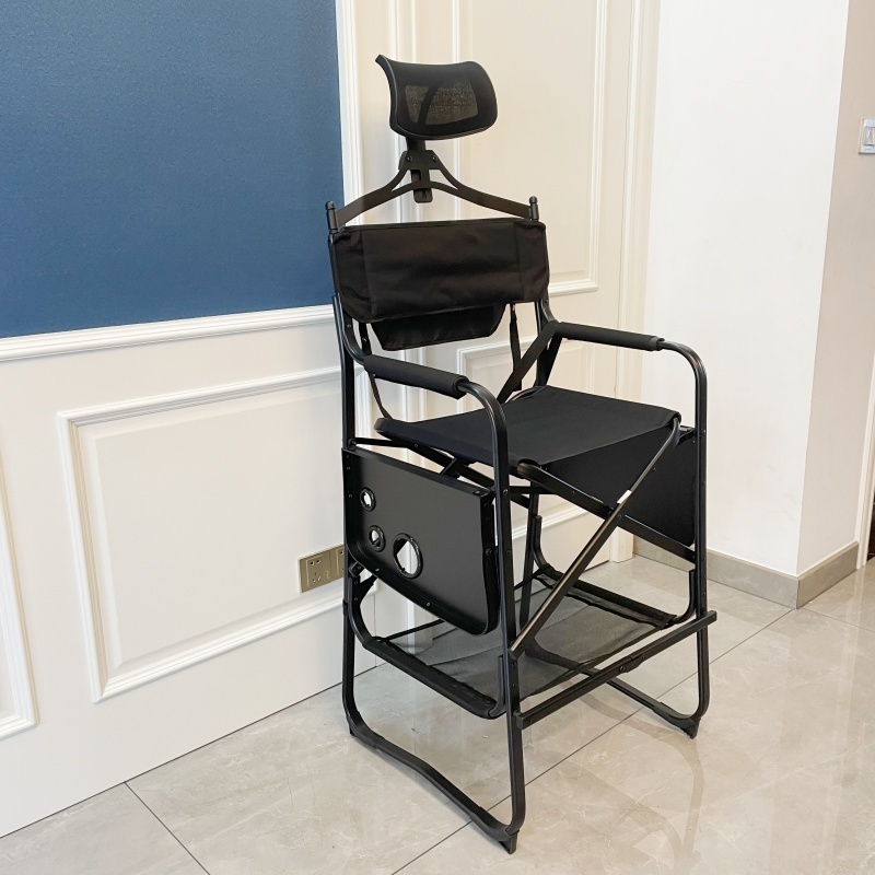 Tall Directors Chair Heavy Duty Bar Height Folding Makeup Chair Padded Seat with Side Table Foot Rest for Camping Home or Patio