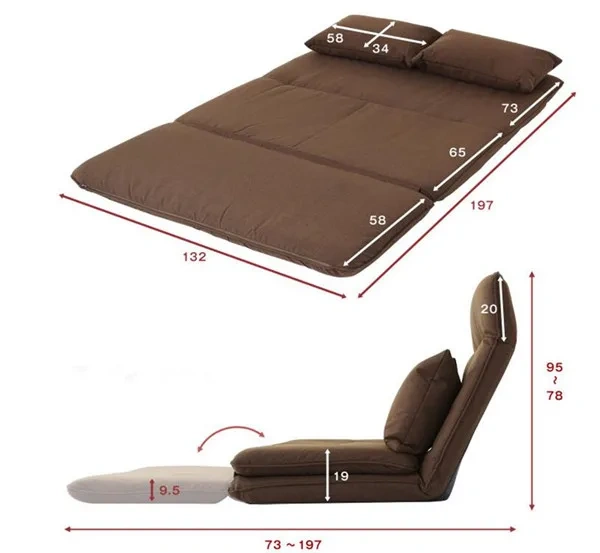 Living Room Futon Chair Sofa Bed Furniture Japanese Floor Legless Modern Fashion Leisure Fabric Reclining Futon Sofa Chair Bed