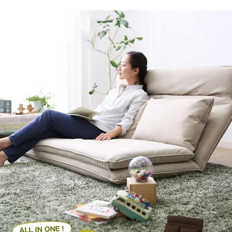 Living Room Futon Chair Sofa Bed Furniture Japanese Floor Legless Modern Fashion Leisure Fabric Reclining Futon Sofa Chair Bed