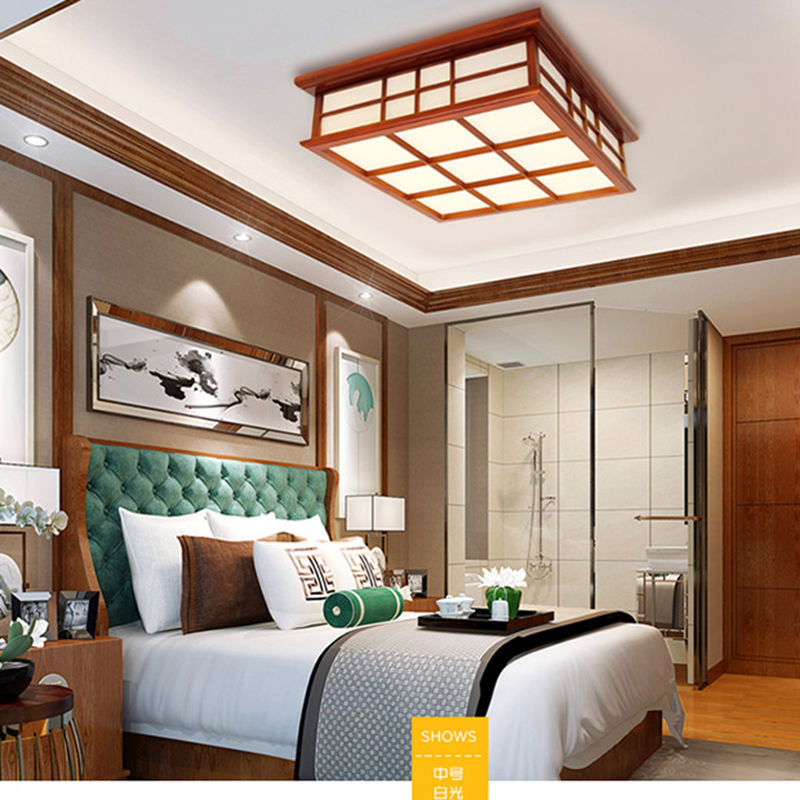35x35cm Wooden Ceiling Light- Asian Japanese-Style Ceiling Lighting Korean Minimalist Living Room Bedroom Study Led Lamps Wood