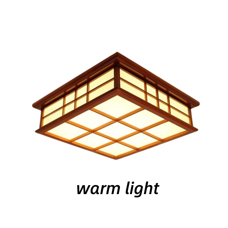 35x35cm Wooden Ceiling Light- Asian Japanese-Style Ceiling Lighting Korean Minimalist Living Room Bedroom Study Led Lamps Wood