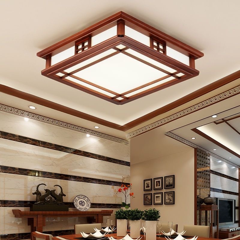 Chinese Style Ceiling Light Mahogany Finish Solid Wood LED Lighting Fixture for Study, Bedroom, Living Room,attic,Tatami