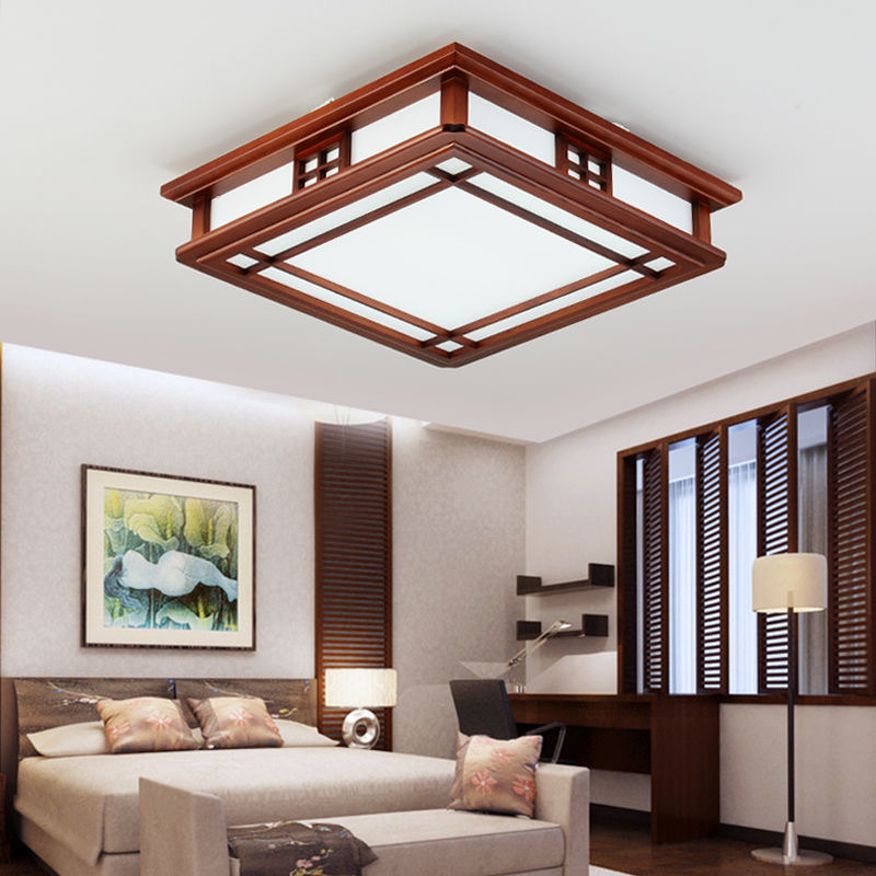 Chinese Style Ceiling Light Mahogany Finish Solid Wood LED Lighting Fixture for Study, Bedroom, Living Room,attic,Tatami