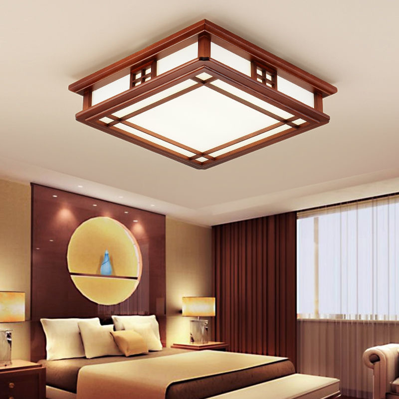 Chinese Style Ceiling Light Mahogany Finish Solid Wood LED Lighting Fixture for Study, Bedroom, Living Room,attic,Tatami