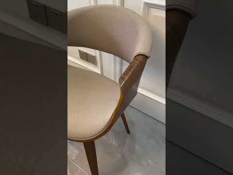 Mid Century Curved Back Dining Chair- Walnut Legs, Khaki Linen Fabric
