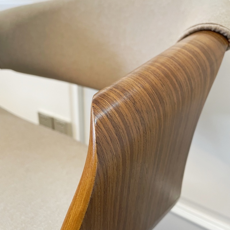 Mid Century Curved Back Dining Chair- Walnut Legs, Khaki Linen Fabric