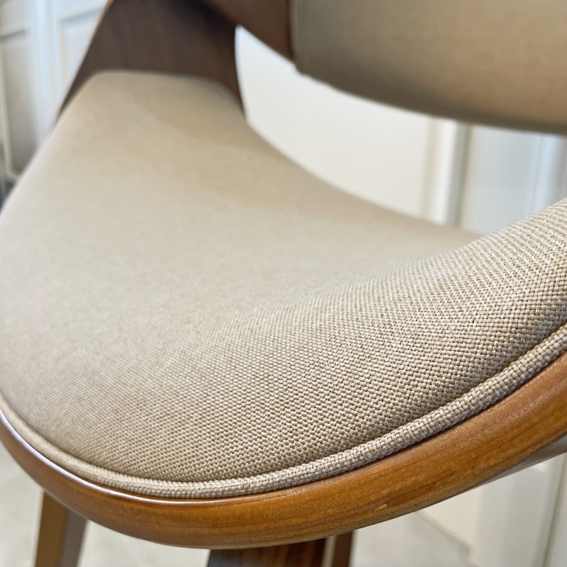 Mid Century Curved Back Dining Chair- Walnut Legs, Khaki Linen Fabric
