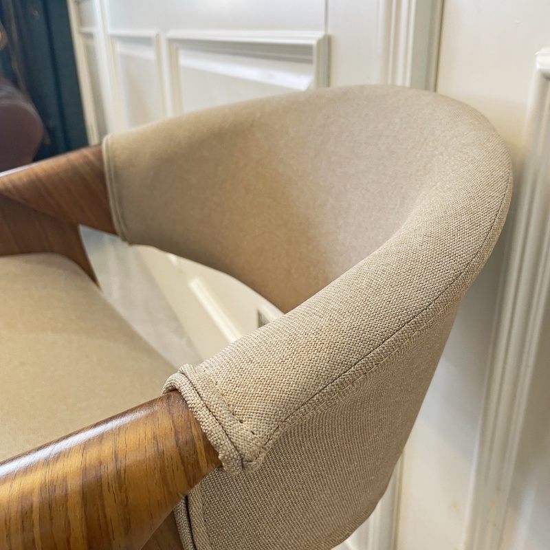 Mid Century Curved Back Dining Chair- Walnut Legs, Khaki Linen Fabric