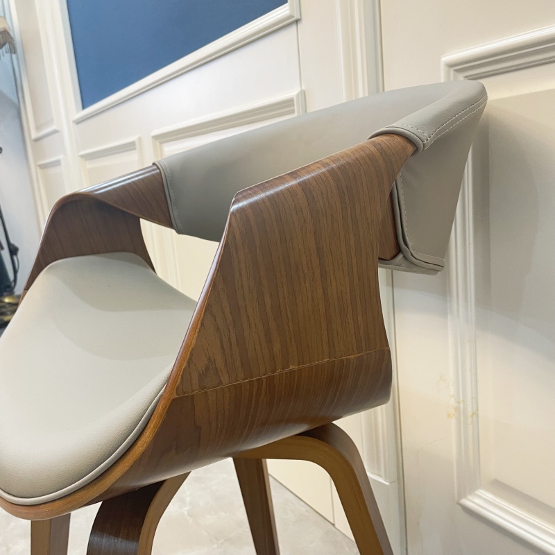 Mid Century Curved Back Dining Chair- Walnut Legs, Grey Leather