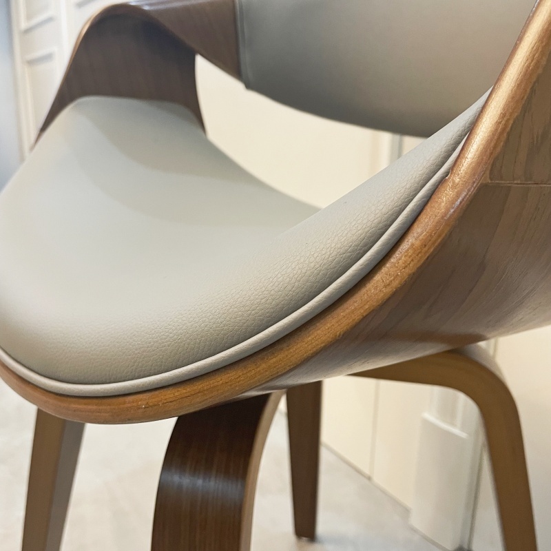 Mid Century Curved Back Dining Chair- Walnut Legs, Grey Leather